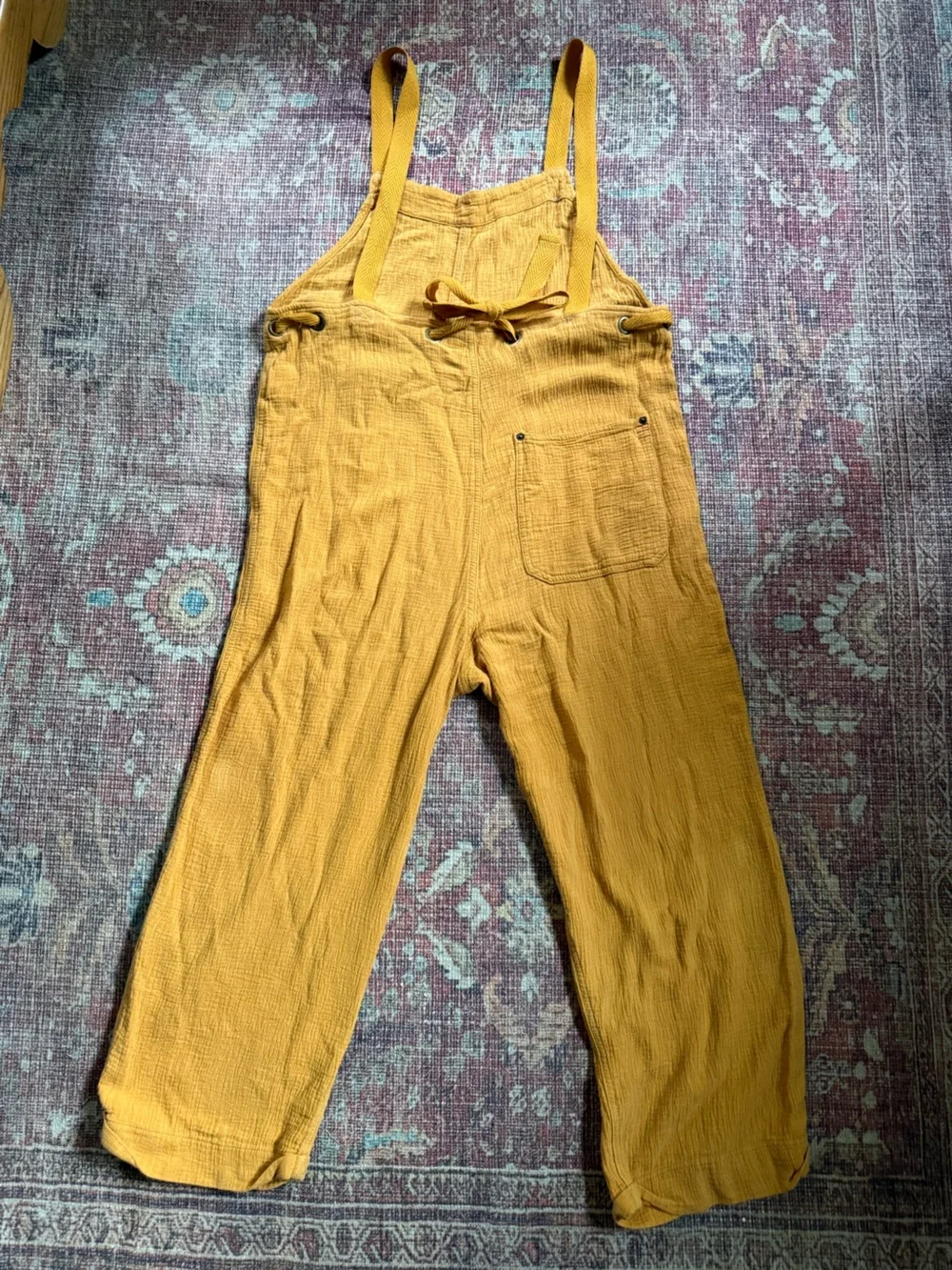 BDG urban outfitters Medium Mustard Yellow Cotton Linen Blend Gauze Overalls